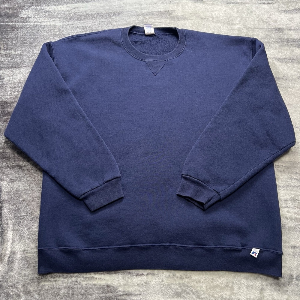 Vintage 90s Russell Athletic Navy Blue Blank Crewneck Sweatshirt‎ 2XL